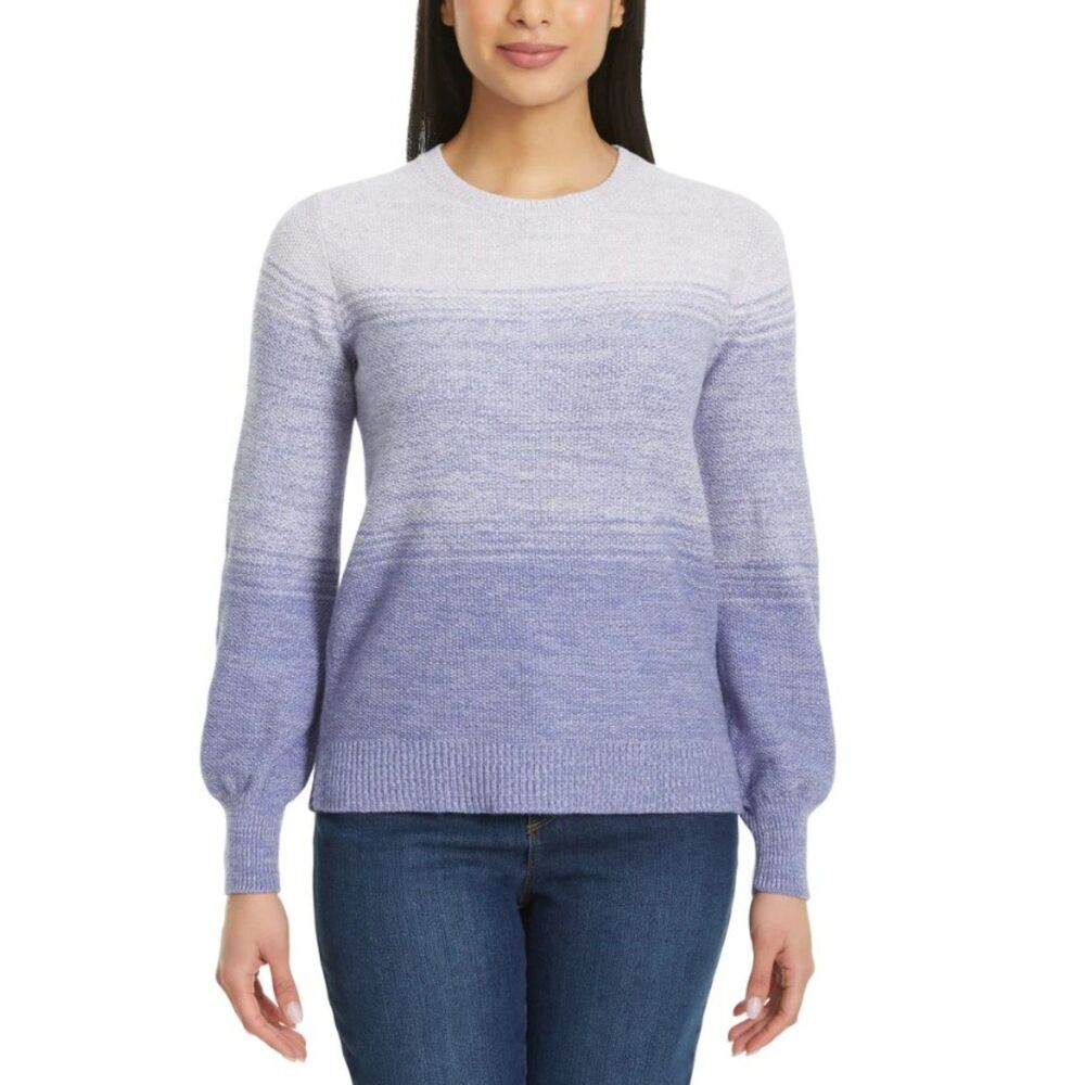 GLORIA VANDERBILT Purple Stripe Sz XL Casual Wear Stretchy Crew Neck Sweater NEW